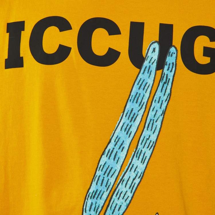 Pre Owned Gucci Yellow Iccug Animal Print Cotton Crew Neck T-Shirt L
