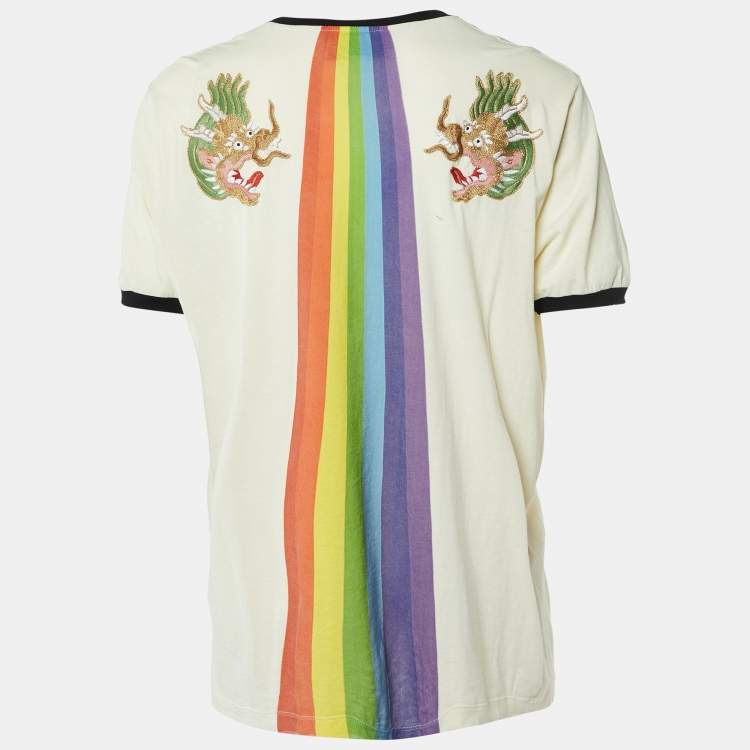 مملوكة مسبقًا Gucci Cream UFO Print Cotton Distressed Crew Neck T-Shirt XL