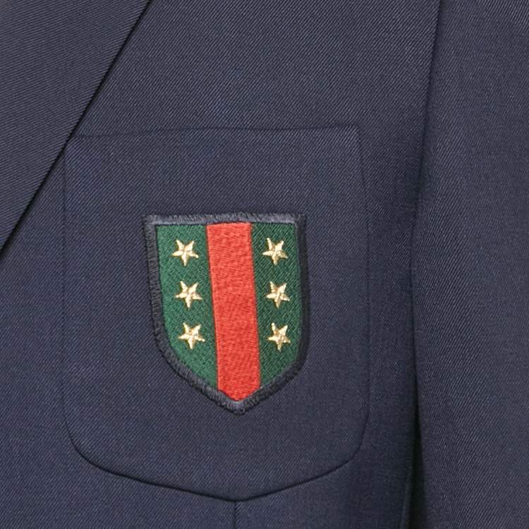 مملوكة مسبقًا Gucci Navy Blue Badge Applique Gabardine Single Breasted Blazer L