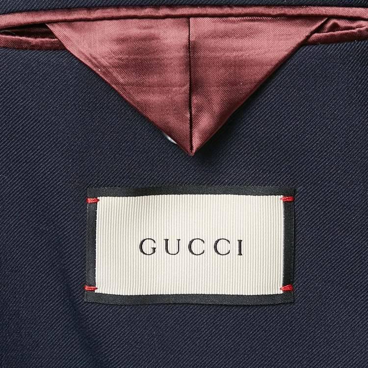 مملوكة مسبقًا Gucci Navy Blue Badge Applique Gabardine Single Breasted Blazer L