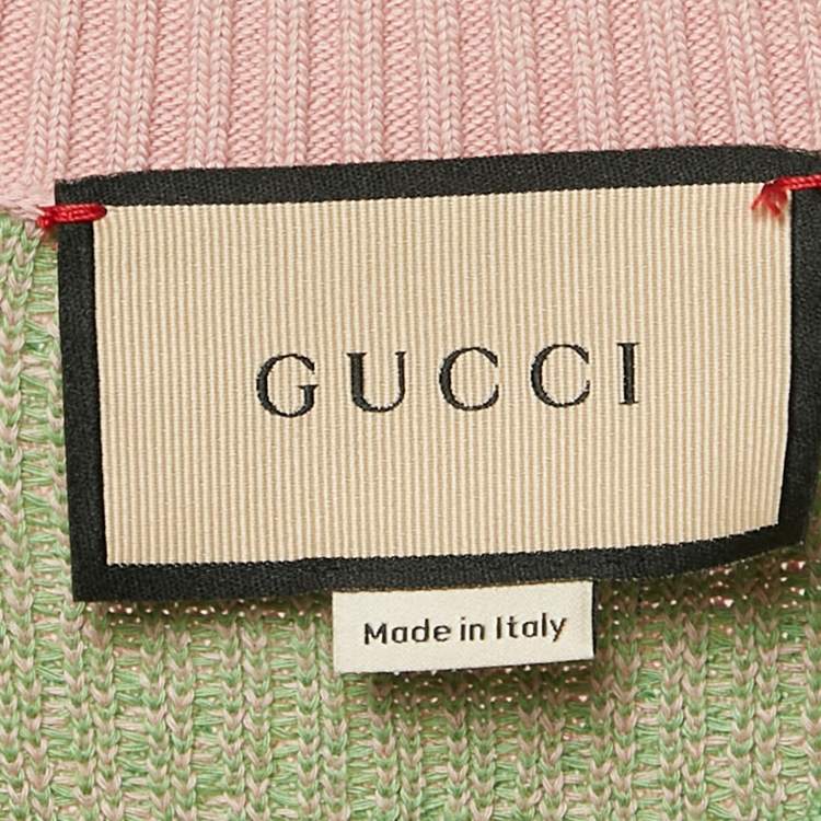 Pre Owned Gucci Pink/Green GG Jacquard Cotton Knit Vest M