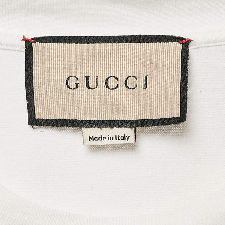 Pre Owned Gucci White Logo Print Jersey Crew Neck T-Shirt S
