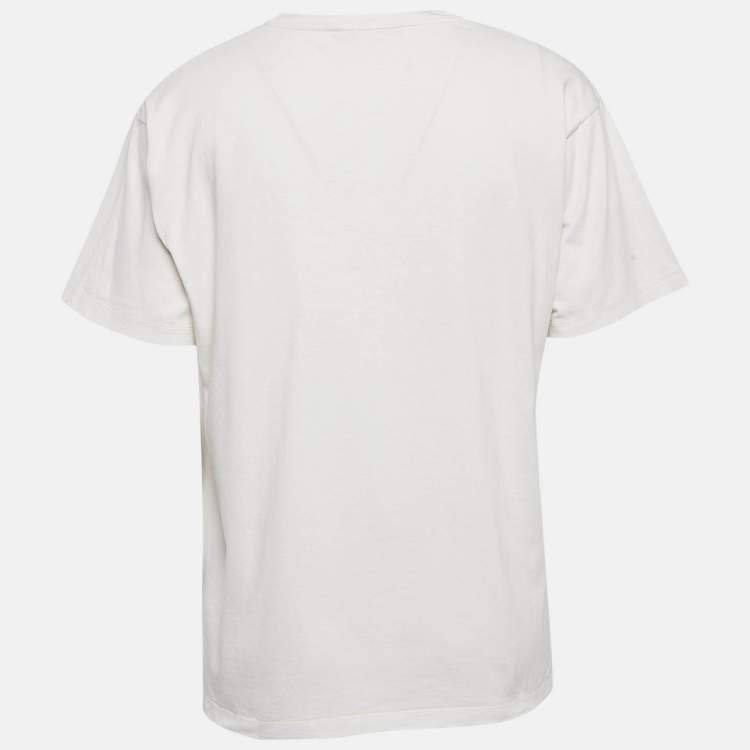 Pre Owned Gucci White Logo Print Jersey Crew Neck T-Shirt S