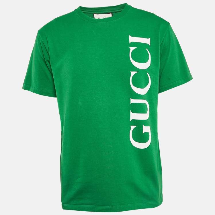 Pre Owned Gucci Green Cotton Logo Print Jersey T-Shirt S