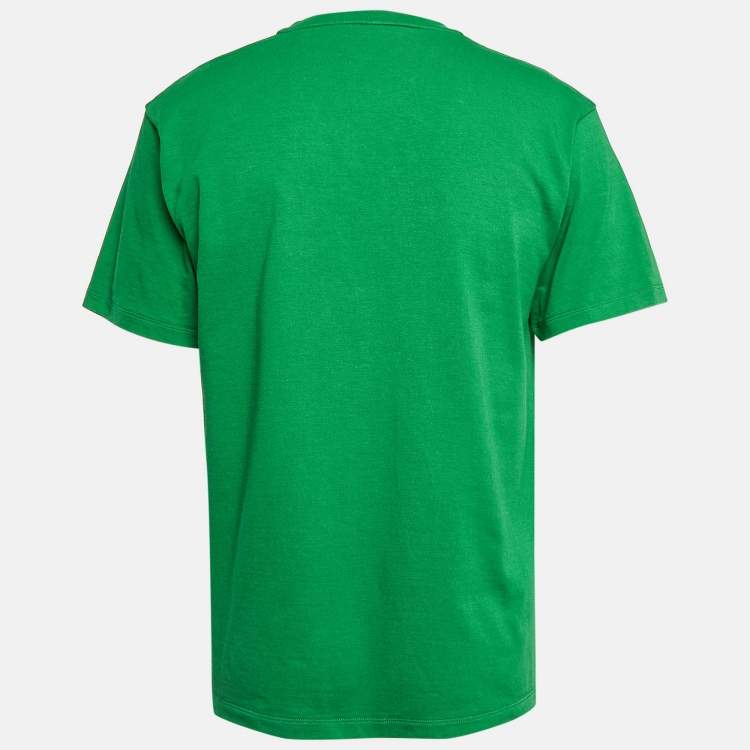 Pre Owned Gucci Green Cotton Logo Print Jersey T-Shirt S