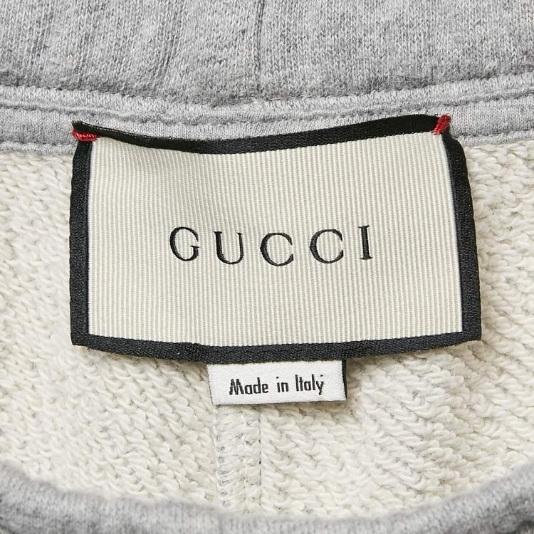 Pre Owned Gucci Grey Tiger Applique Cotton Knit Logo Tape Detail Shorts M