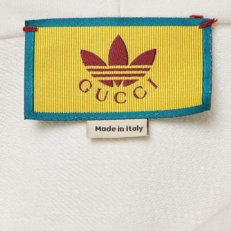 Pre Owned Gucci White Logo Print Cotton Hooded Sweatshirt S