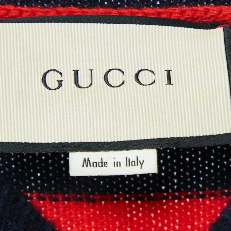 Pre Owned Gucci Navy Blue/Red Striped Bee Jacquard Knit Sweater XS