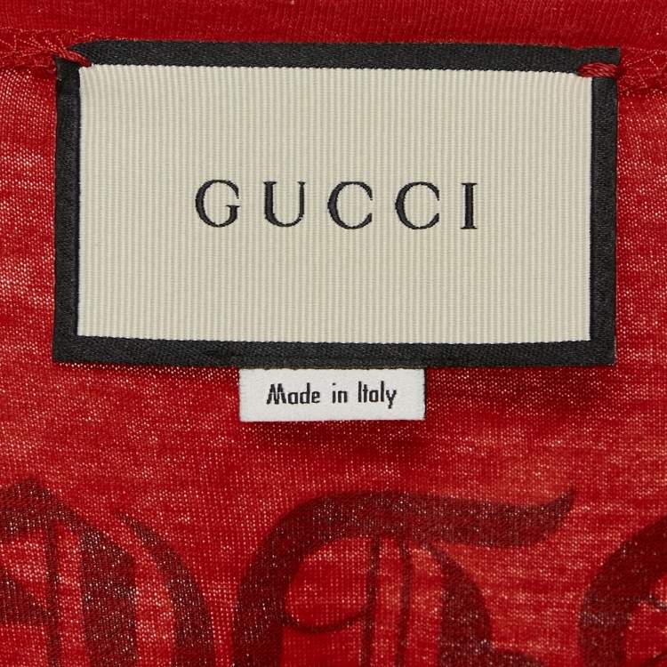 مملوكة مسبقًا Gucci Red Angry Cat Embroidered Cotton Jersey T-Shirt S