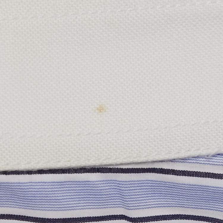 Pre Owned Gucci Blue Striped Cotton Butterfly Embroidered Duke Shirt M