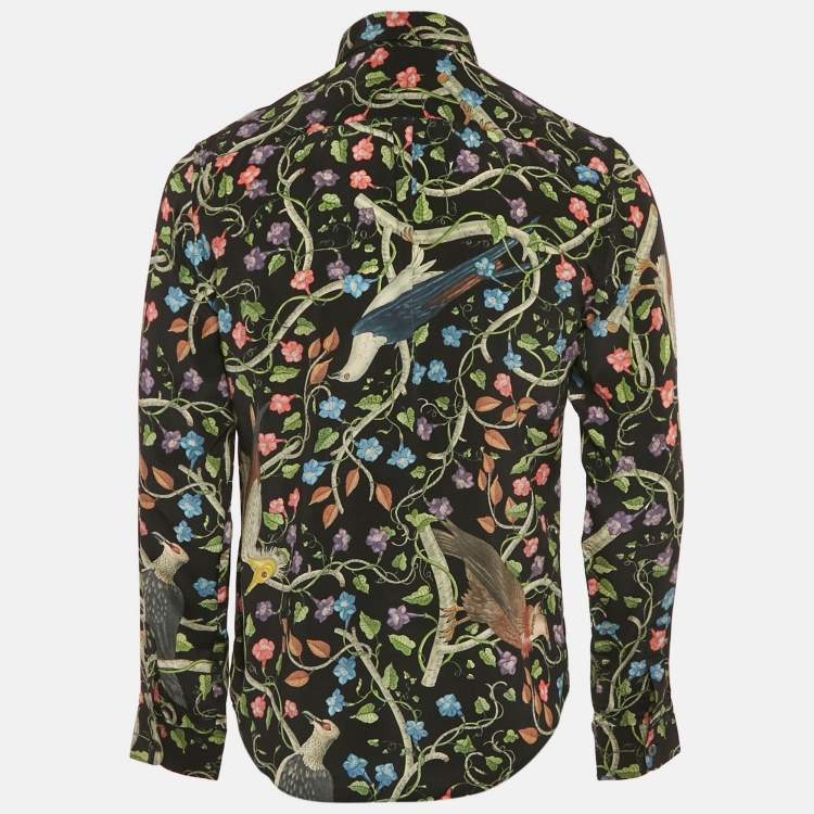 Pre Owned Gucci Black Birds Of Prey Print Silk Button Down Collar Shirt M