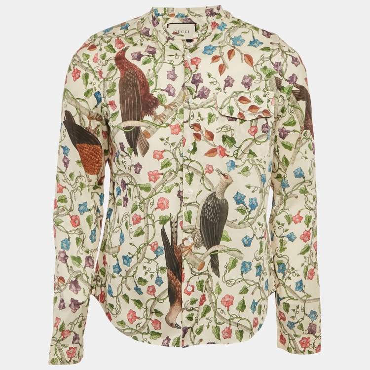 Pre Owned Gucci Cream Birds Of Prey Print Long Sleeve Shirt M