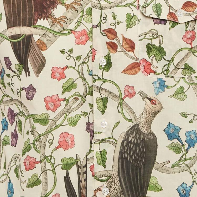 Pre Owned Gucci Cream Birds Of Prey Print Long Sleeve Shirt M
