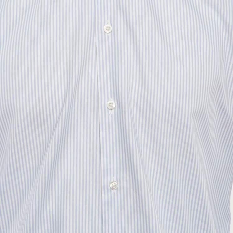 Pre Owned Gucci Blue Striped Cotton Contrast Collar Shirt L