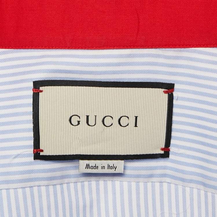 Pre Owned Gucci Blue Striped Cotton Contrast Collar Shirt L