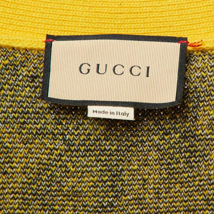 Pre Owned Gucci Yellow GG Skunk Wool Knit Button Front Cardigan M