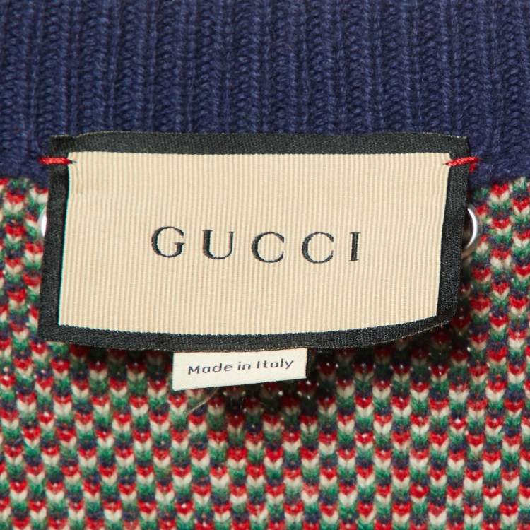 Pre Owned Gucci Navy Blue GG Check Wool Knit Button Front Cardigan M