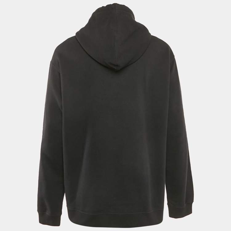 Pre Owned Gucci Black Printed Black Cotton Knit Hooded Sweatshirt L
