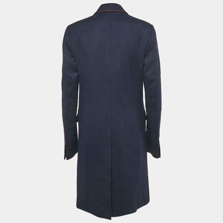 Pre Owned Gucci Navy Blue Wool Gabardine Mid-Length Coat XS