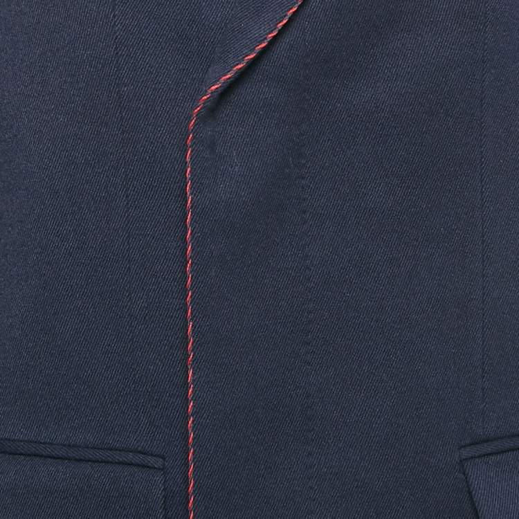 Pre Owned Gucci Navy Blue Wool Gabardine Mid-Length Coat XS