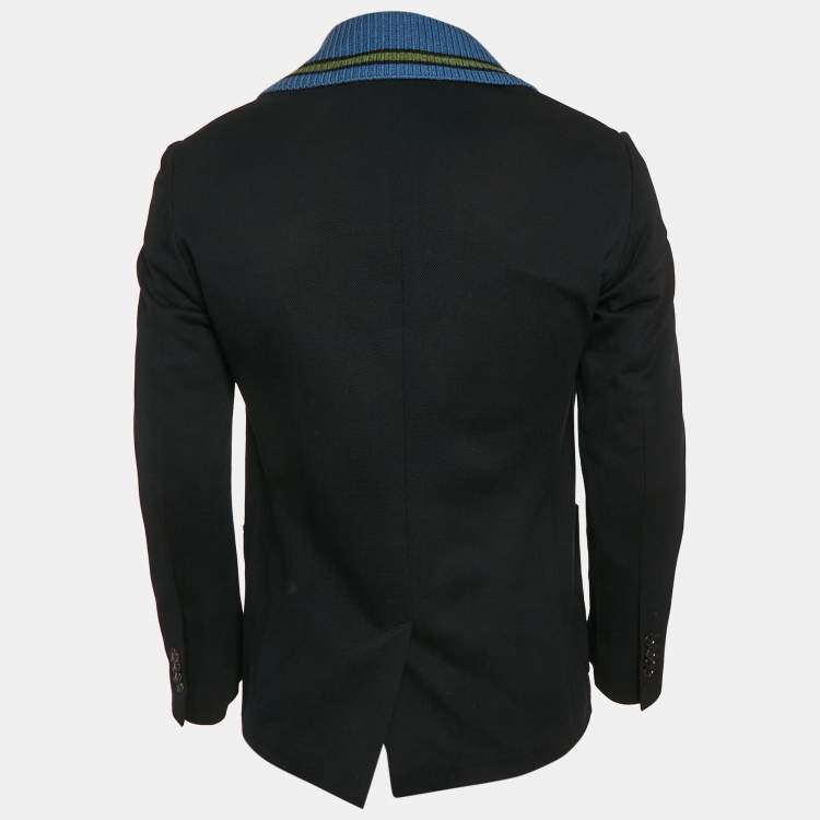 Pre Owned Gucci Black Pique Cotton Applique Detail Single Breasted Jacket M