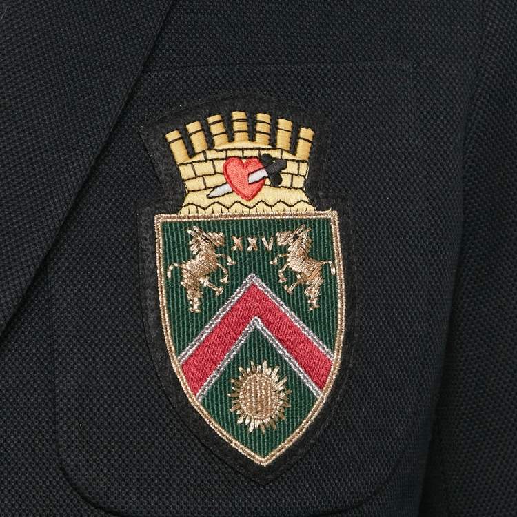 Pre Owned Gucci Black Pique Cotton Applique Detail Single Breasted Jacket M