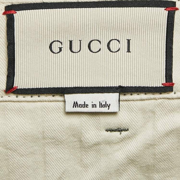 Pre Owned Gucci Green Gabardine Button Detail Jeans M Waist 32"