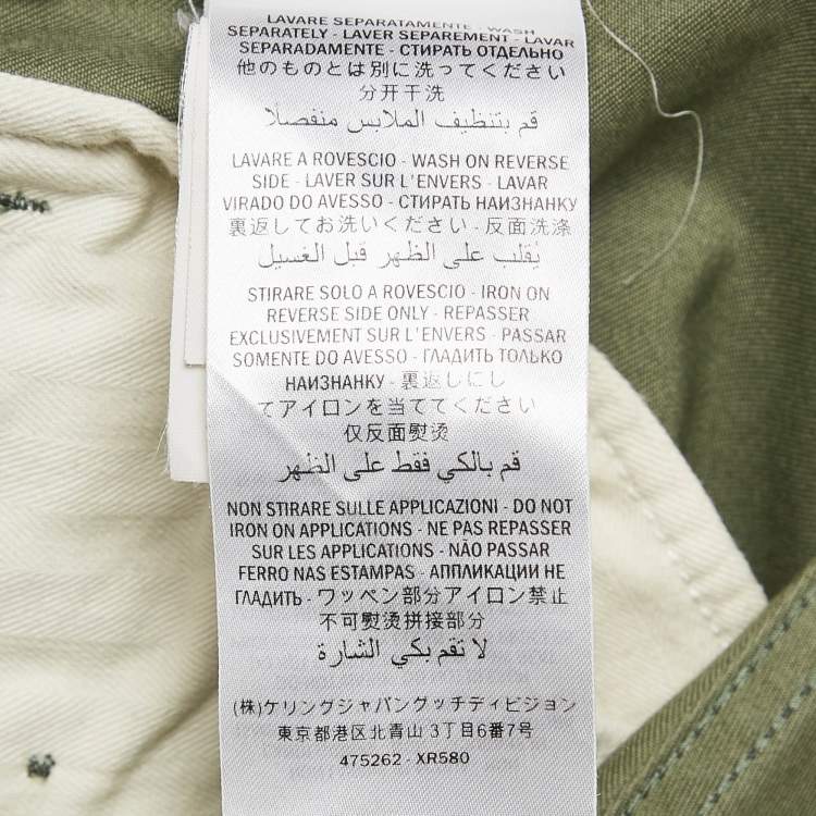 Pre Owned Gucci Green Gabardine Button Detail Jeans M Waist 32"