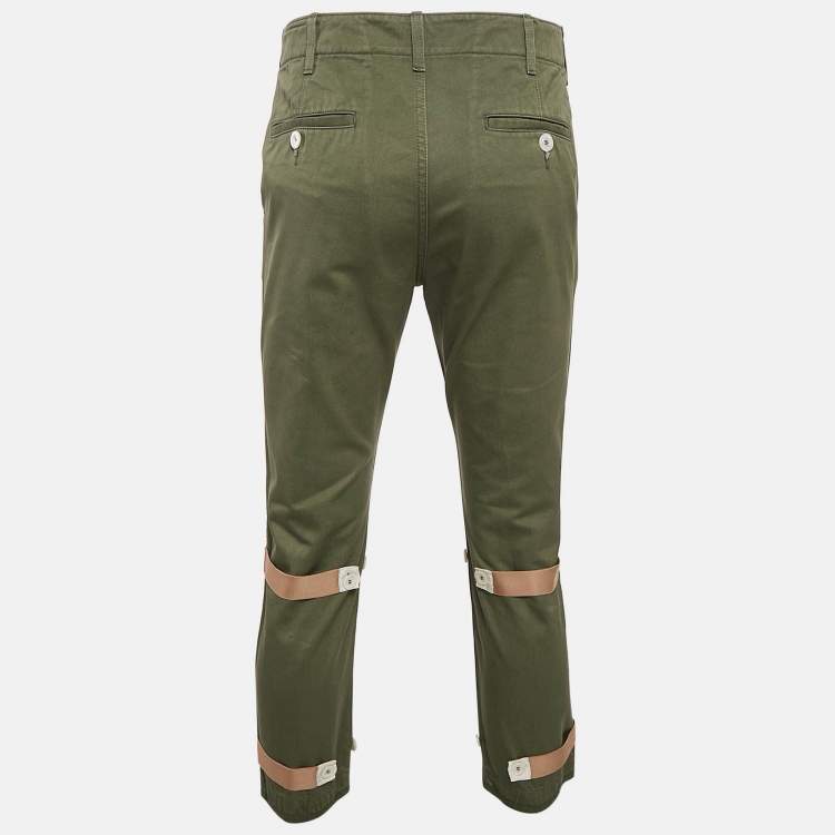 Pre Owned Gucci Green Gabardine Button Detail Jeans M Waist 32"