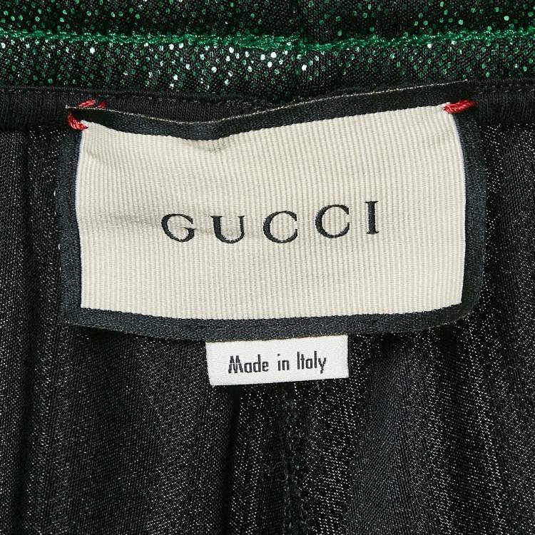 Pre Owned Gucci Metallic Green Logo Striped Jersey Trackpants M