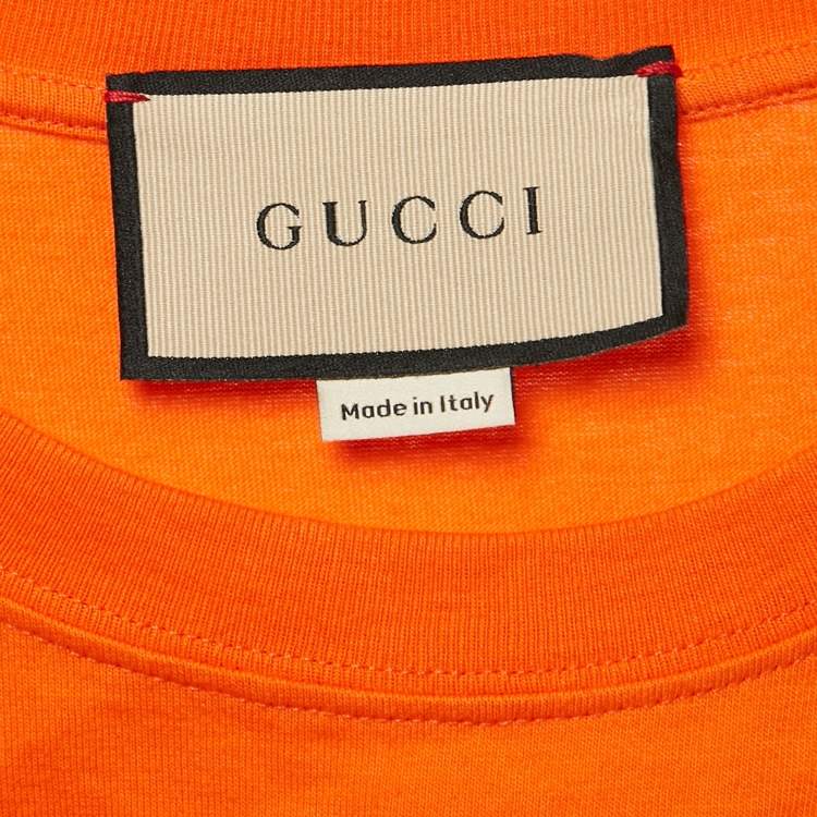 مملوكة مسبقًا Gucci Orange Gucci Palm Trees Print Cotton Oversized Crew Neck T-Shirt S