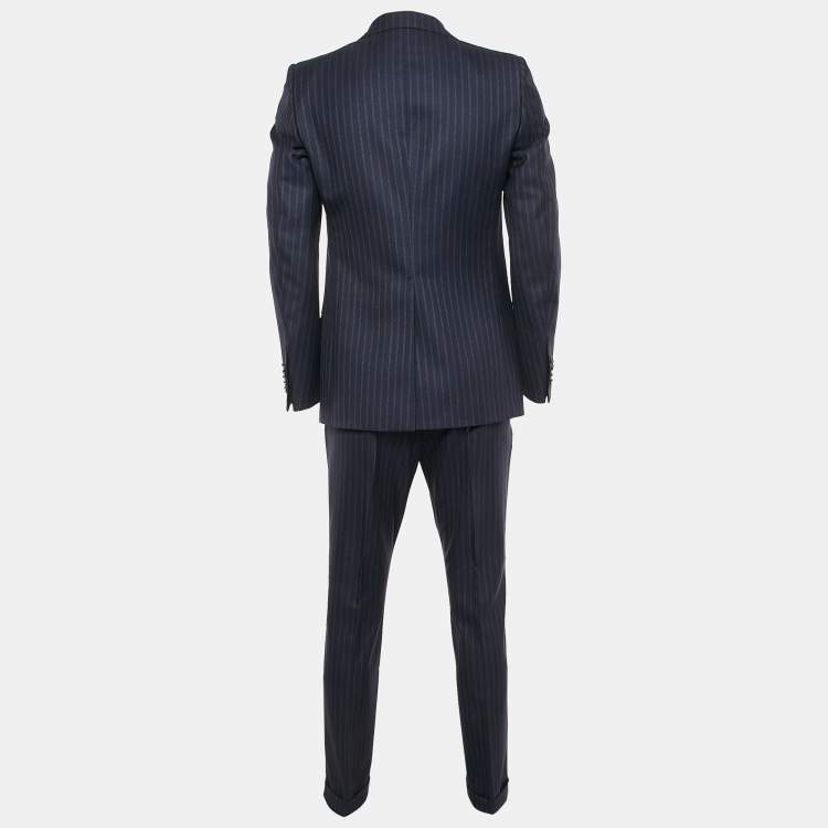 Pre Owned Gucci Navy Blue Stripe Wool Suit M