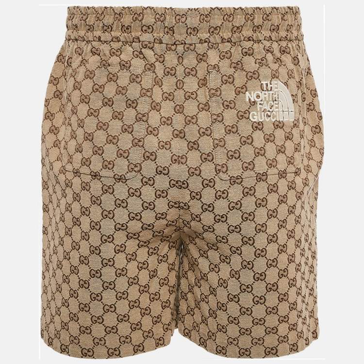 Pre Owned Gucci Beige Logo Jacquard Cotton Blend Shorts M