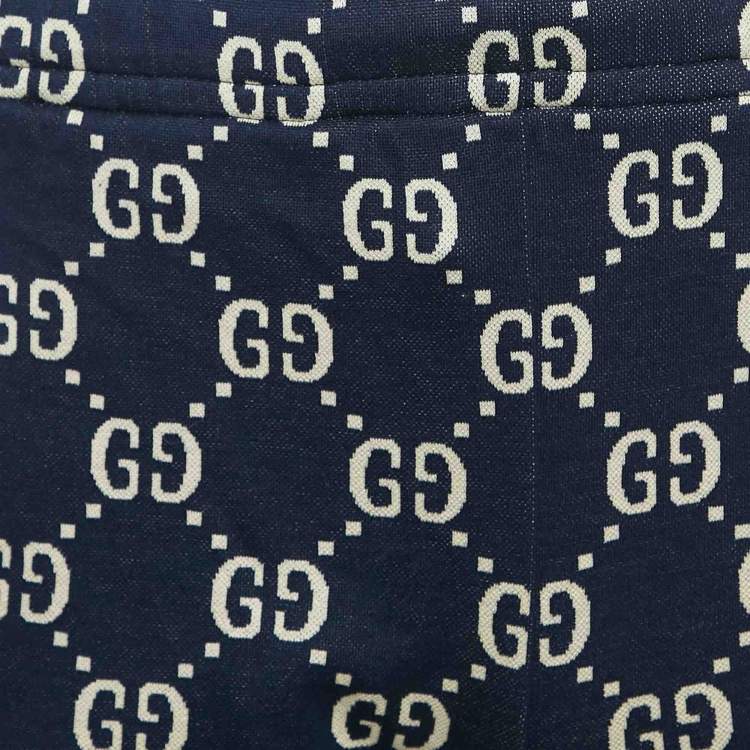 Pre Owned Gucci Navy Blue GG Supreme Jacquard Knit Contrast Striped Shorts XS