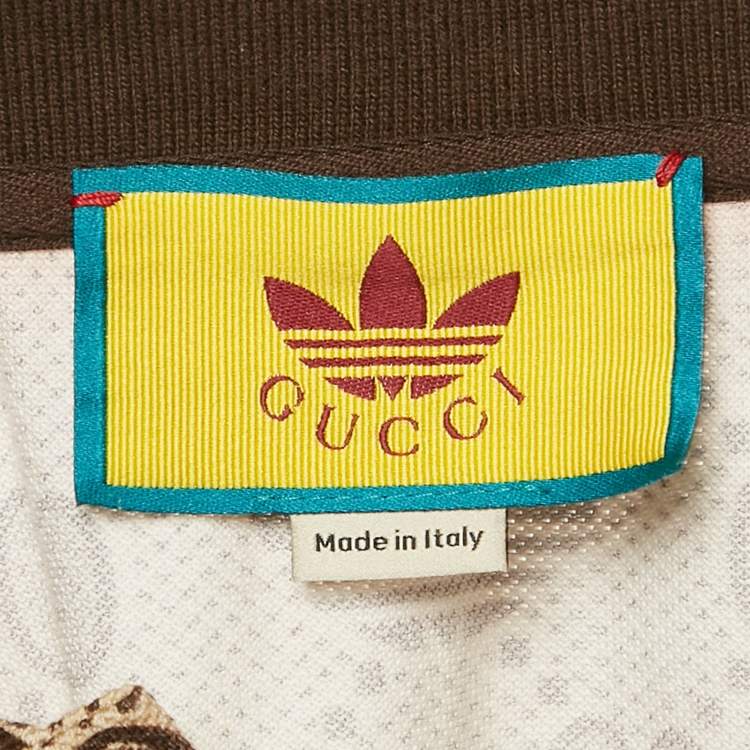 Pre Owned Gucci X Adidas Beige Logo Print Cotton Polo T-Shirt XXXL