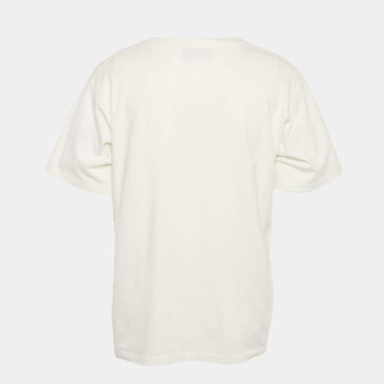 مملوكة مسبقًا Gucci White Logo Print Cotton Crew Neck T-Shirt M