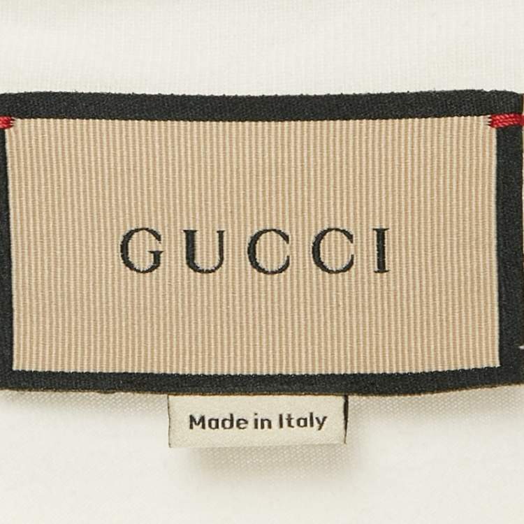 مملوكة مسبقًا Gucci White Logo Print Cotton Crew Neck T-Shirt M