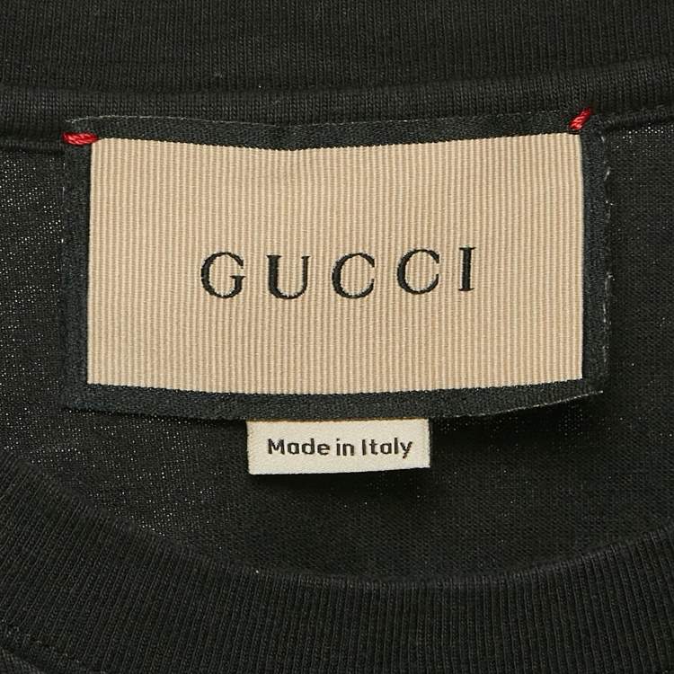 Pre Owned Gucci Black Logo Print Cotton Crew Neck T-Shirt M