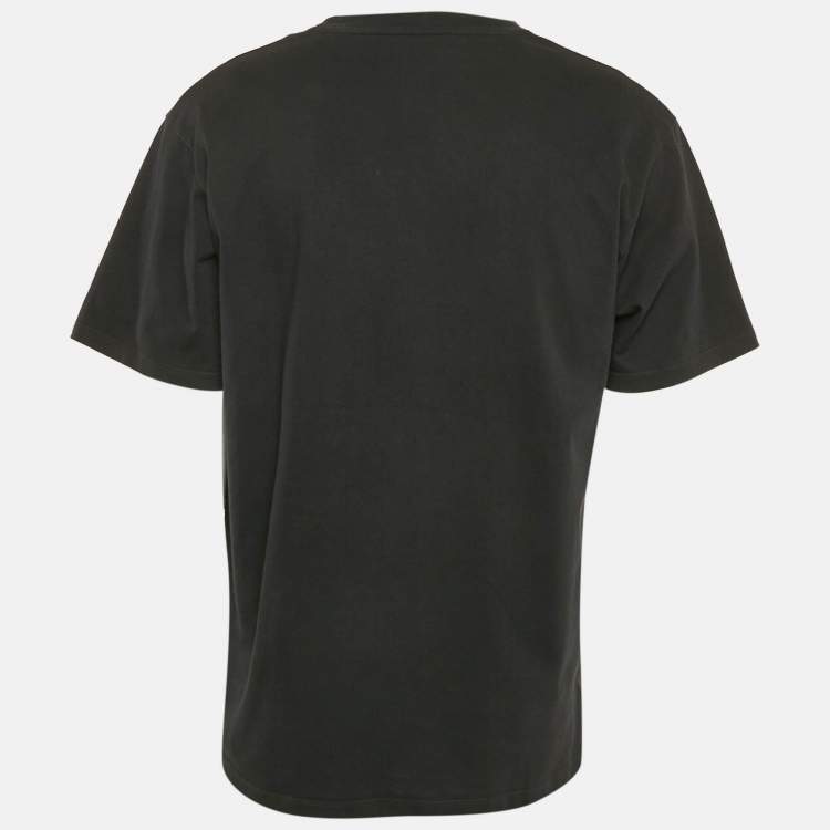 Pre Owned Gucci Black Logo Print Cotton Crew Neck T-Shirt M