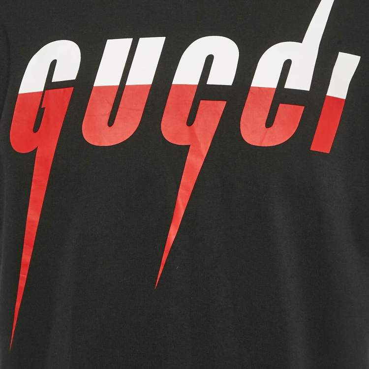 Pre Owned Gucci Black Logo Print Cotton Crew Neck T-Shirt M