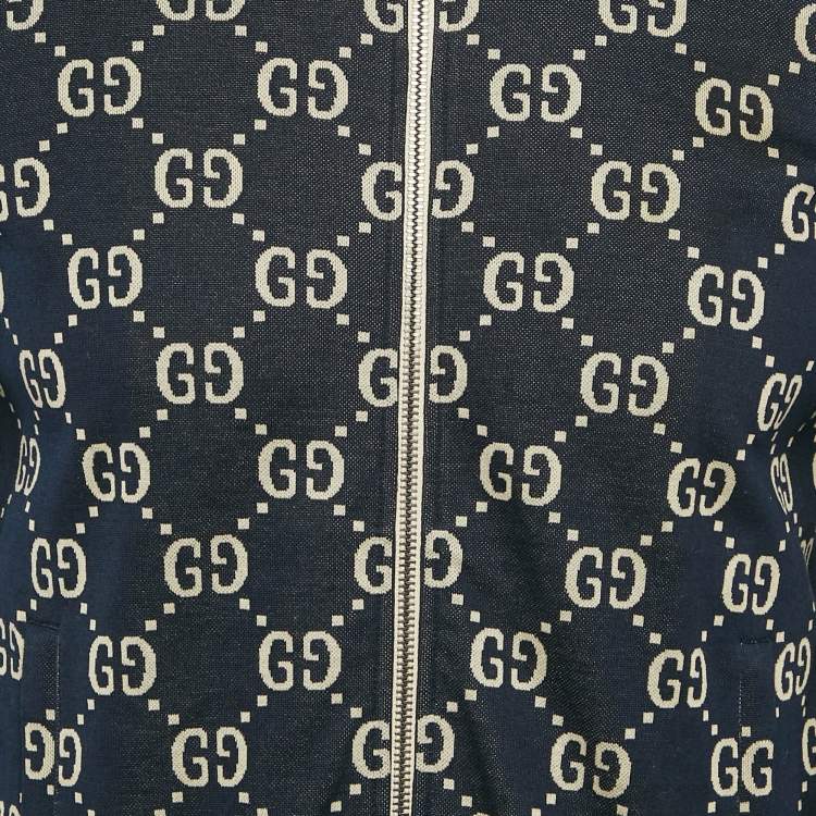 Pre Owned Gucci Navy Blue GG Supreme Jacquard Knit Zip-Up Track Jacket S