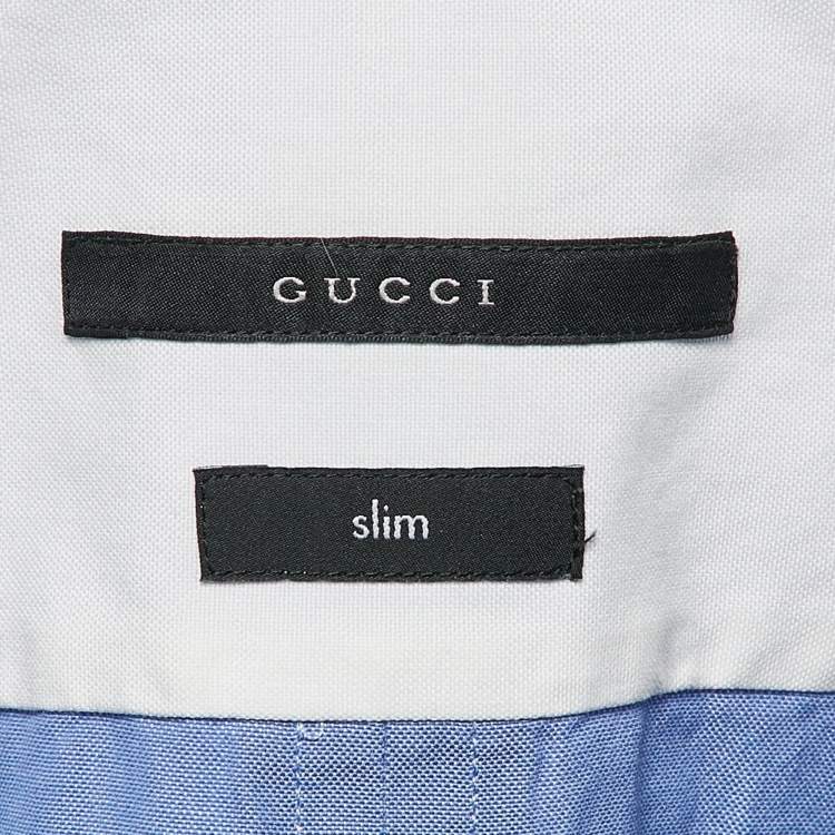 Pre Owned Gucci Navy Blue Chambray Cotton Button Front Shirt XL