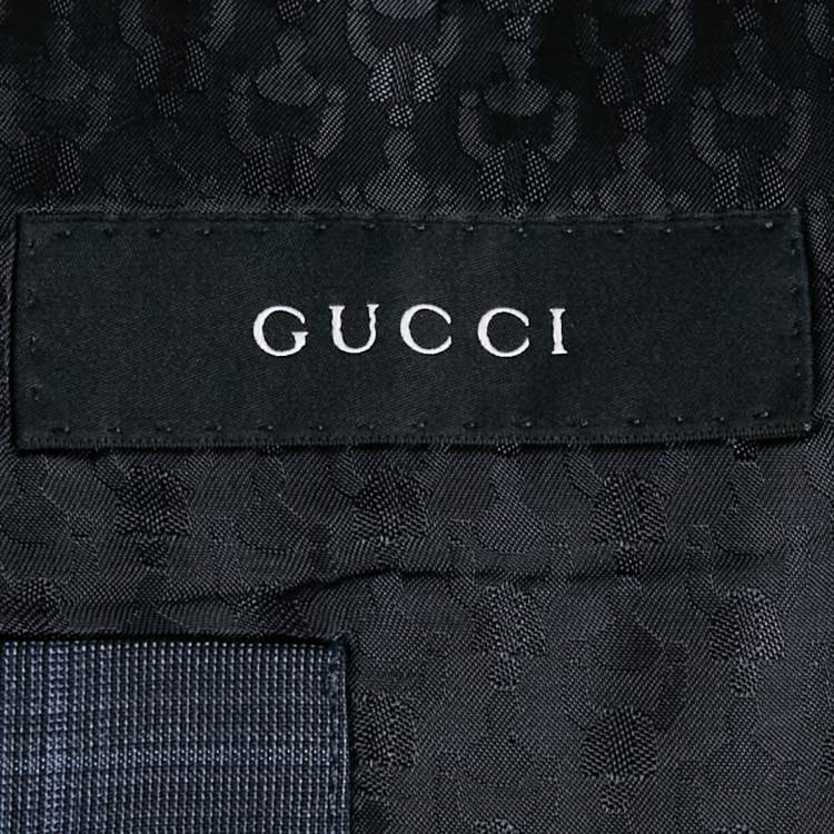Pre Owned Gucci Navy Blue Plaid Wool Tailored Suit M