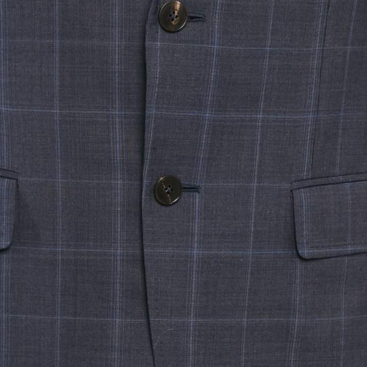 Pre Owned Gucci Navy Blue Plaid Wool Tailored Suit M