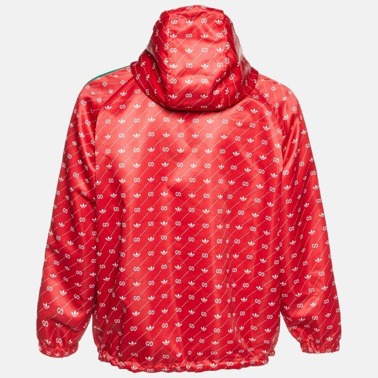 Pre Owned Gucci x Adidas Red/Blue Monogram Print Synthetic Reversible Jacket XS
