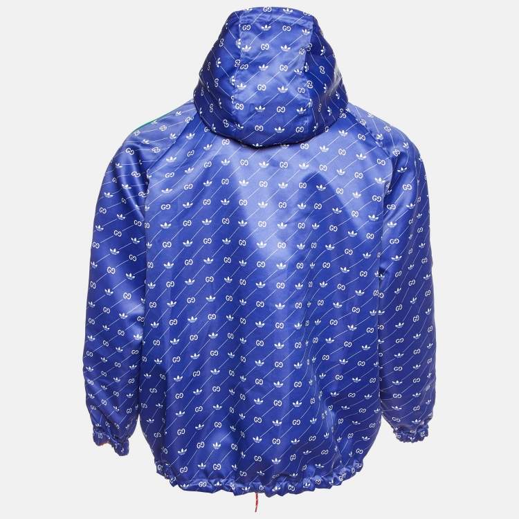 Pre Owned Gucci x Adidas Red/Blue Monogram Print Synthetic Reversible Jacket XS