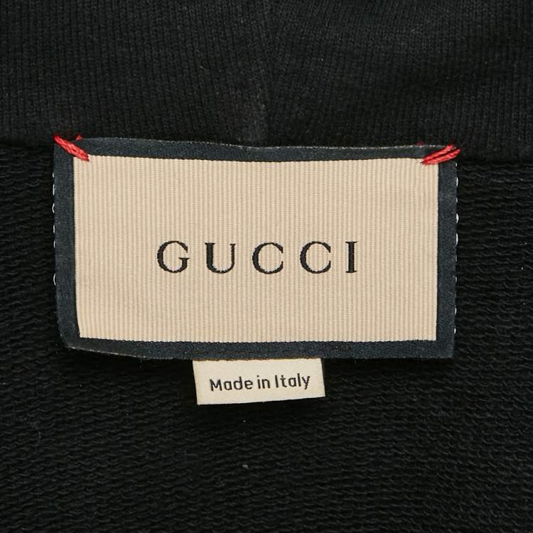 Pre Owned Gucci Black Cotton Jersey Web Detail Hooded Sweatshirt M