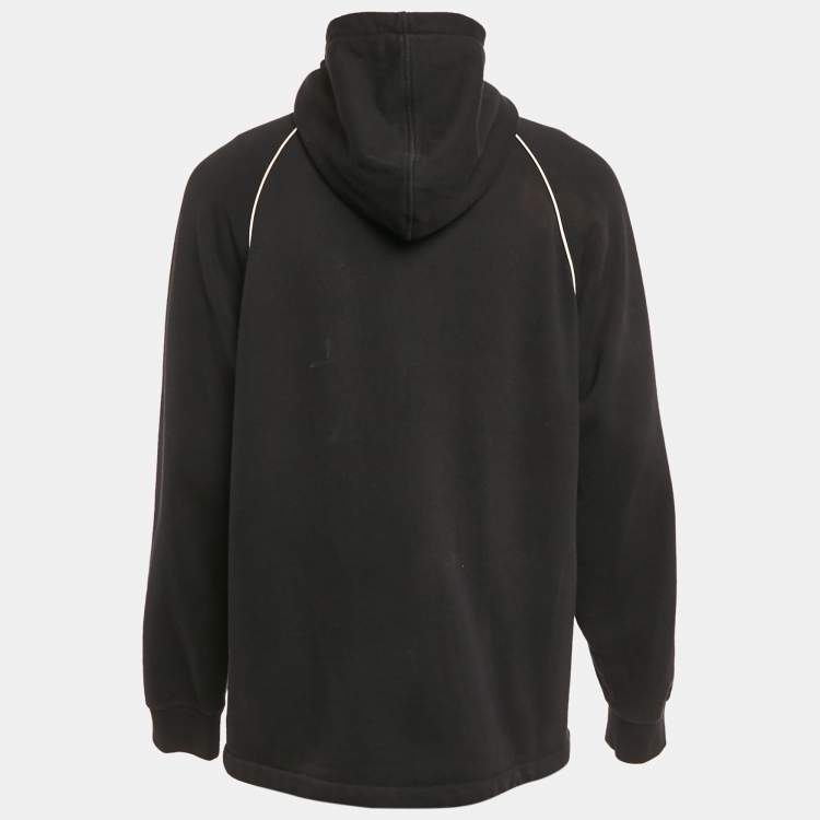 Pre Owned Gucci Black Cotton Jersey Web Detail Hooded Sweatshirt M