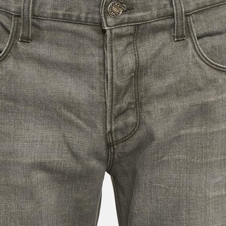 Pre Owned Gucci Grey Denim Straight Leg Jeans L Waist 34"
