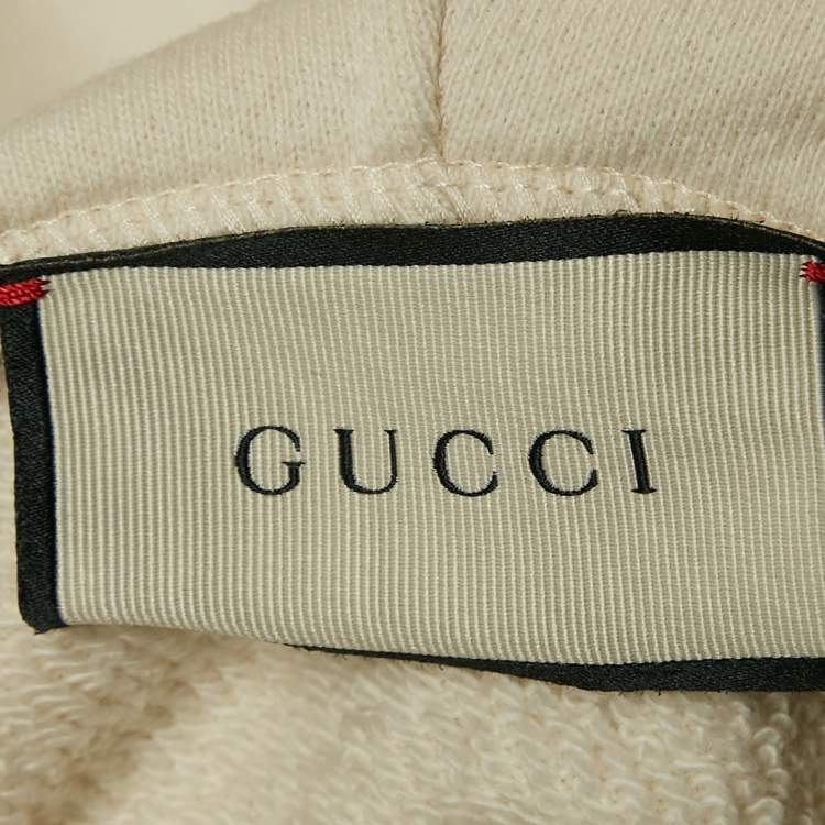 Pre Owned Gucci Off White Tiger Print Cotton Hoodie S
